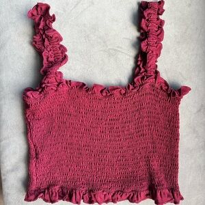 Ruffled Burgundy Smocked Top